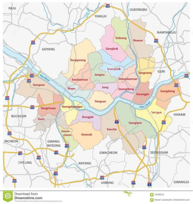 Bản đồ thành phố Seoul Hàn Quốc chi tiết