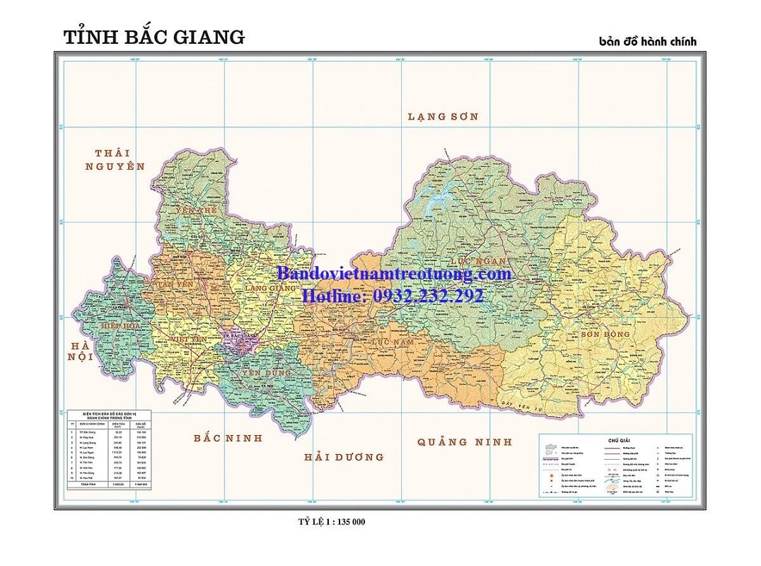 Bản Đồ Tỉnh Bắc Giang Khổ Lớn